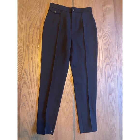 Ralph Lauren Collection Wool Pants Crepe Gabardine Trousers Slim Black High Rise - Picture 12 of 15
